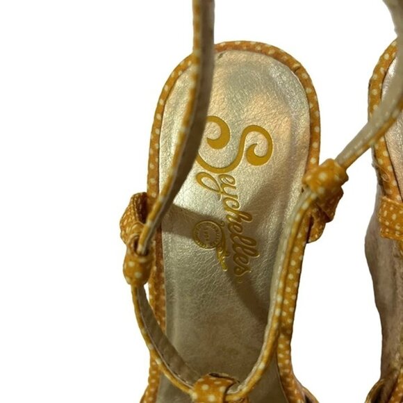 Seychelles shoes women's 7 yellow white polka dot t strap peep toe espadrilles - Picture 2 of 8